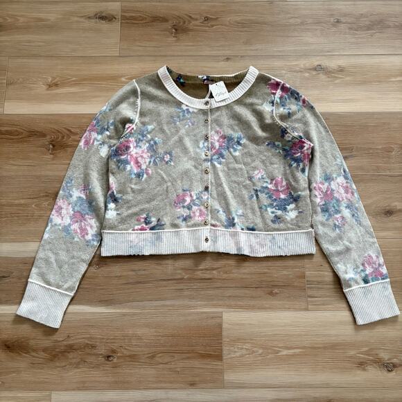 Free People Nocturnal Patterned Cashmere Floral Cardi Moss XL - Picture 1 of 9